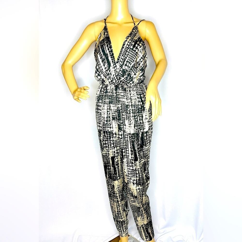 Foreign Exchange Black and White Pattern Silky Jumpsuit